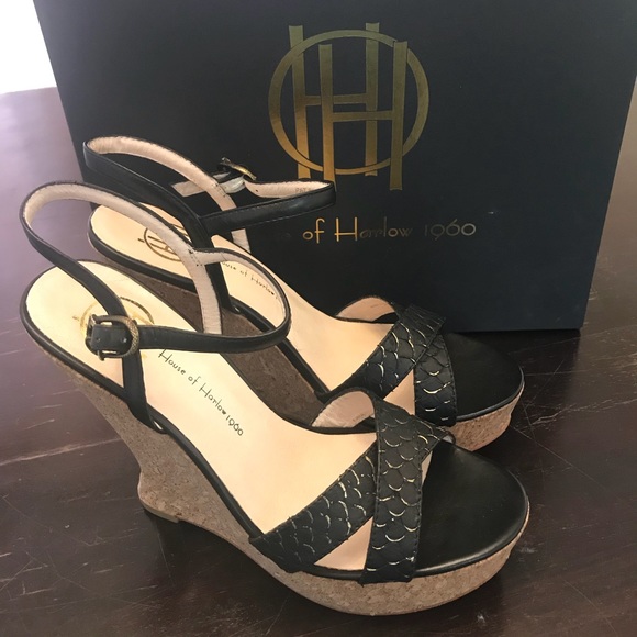 House of Harlow 1960 Black  Cork Wedges 7.5 - Picture 3 of 6